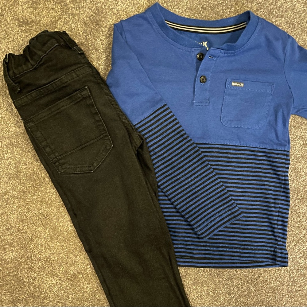 Boys Size 4 - Hurley long sleeve shirt and black Cat & Jacket jeans